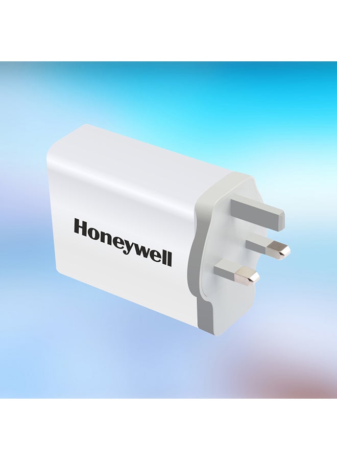 Honeywell - Zest Charger PD60W, ECAS Certified, With Type C PD 2.0 & USB-A Port, Qualcomm Compliant, Quick Charge 3.0 Tech, Compatible for iPhone, MacBook Air, iPad Pro, Pixel, Galaxy, Laptops, etc. White - Image 1