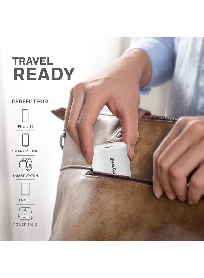 Honeywell - PD 20W USB-C Ultra-Fast Charger Compatible With iPhone 16/15/14/13/12/11 Series, ipad, Google Pixel, Samsung Galaxy And Oneplus, 3 Yrs Manufacturer Warranty White - Image 1