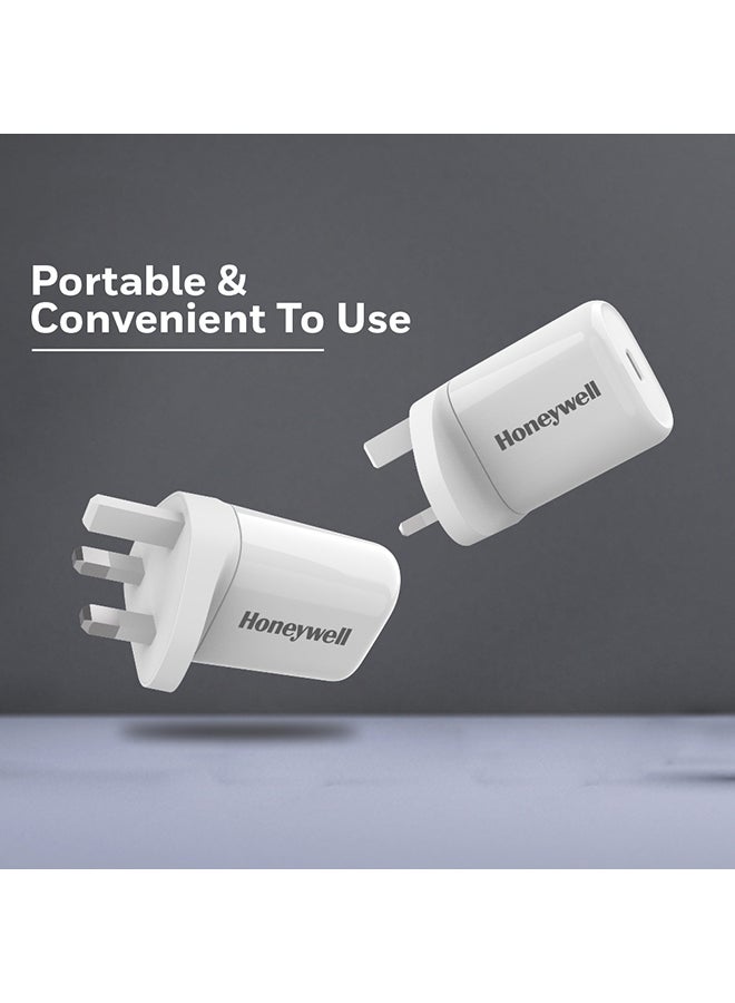 Honeywell - PD 20W USB-C Ultra-Fast Charger Compatible With iPhone 16/15/14/13/12/11 Series, ipad, Google Pixel, Samsung Galaxy And Oneplus, 3 Yrs Manufacturer Warranty White - Image 1
