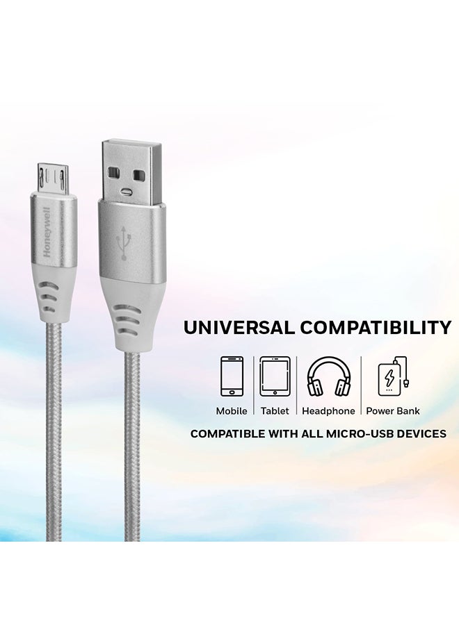 Honeywell USB to Micro USB cable, Fast Charging, 480 MBPS Transfer Speed, Nylon-Braided sync and charge cable, Male-to-Male Port, Compatible with Smartphones, Tablets, Laptops, 4 Feet (1.2M) white - Image 2