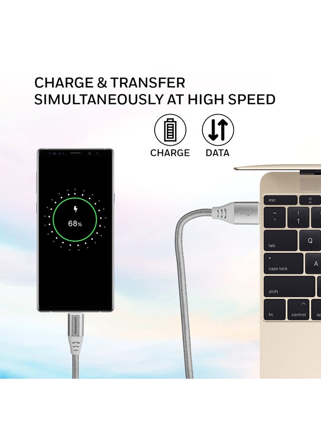 Honeywell USB to Micro USB cable, Fast Charging, 480 MBPS Transfer Speed, Nylon-Braided sync and charge cable, Male-to-Male Port, Compatible with Smartphones, Tablets, Laptops, 4 Feet (1.2M) white - Image 3