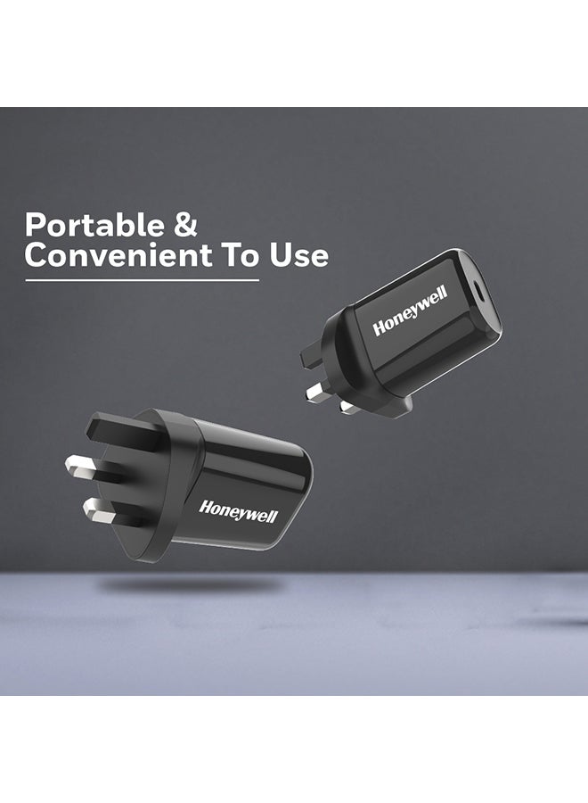 Honeywell - PD 20W USB-C Ultra-Fast Charger Compatible With iPhone 16/15/14/13/12/11 Series, ipad, Google Pixel, Samsung Galaxy And Oneplus, 3 Yrs Manufacturer Warranty Black - Image 1
