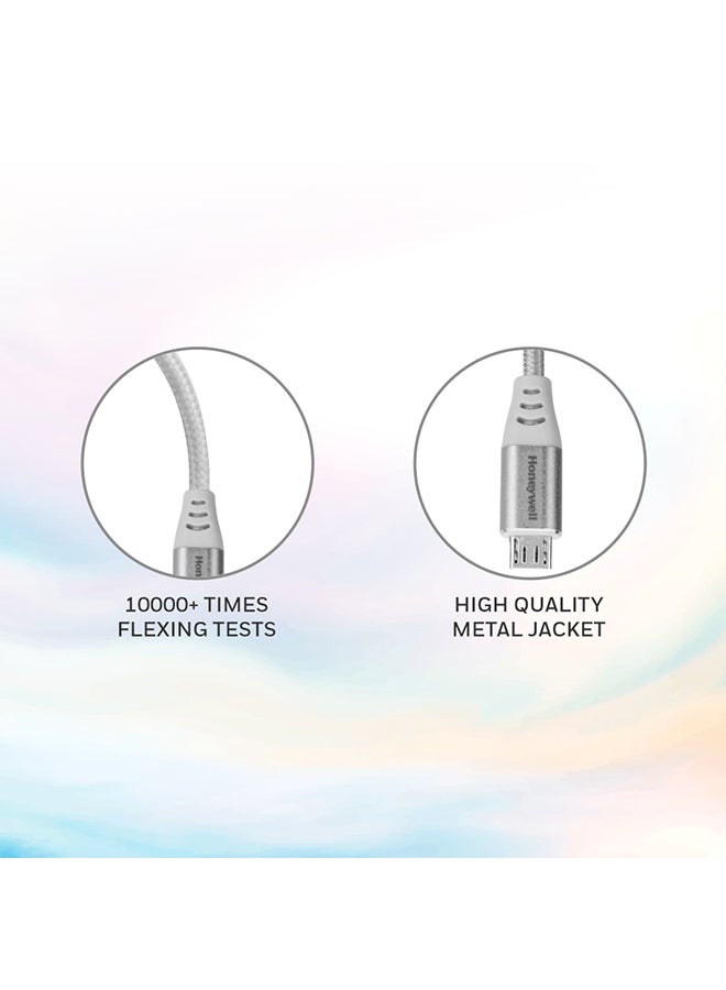 Honeywell USB to Micro USB cable, Fast Charging, 480 MBPS Transfer Speed, Nylon-Braided sync and charge cable, Male-to-Male Port, Compatible with Smartphones, Tablets, Laptops, 4 Feet (1.2M) white - Image 4