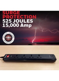 Honeywell 4 Out Surge Protector With Master Switch, Spike Guard/Extension board/Power Strip, 4 Outlet, 2XUSB, 2 Meter Cord, 525 Joules, DSW, Automatic Overload Protection, 3 Yrs Manufacturer Warranty Black-Value Series  - Image 2