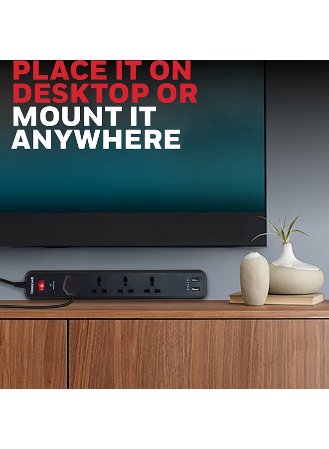 Honeywell 4 Out Surge Protector With Master Switch Spike Guard/Extension Board/Power Strip 4 Outlet 2Xusb 2 Meter Extension Cord 525 Joules Dsw Automatic Over Heat And Overcurrent Protection 3 Yrs Manufacturer Warranty Blackvalue Series Black-Value Series  - Image 4
