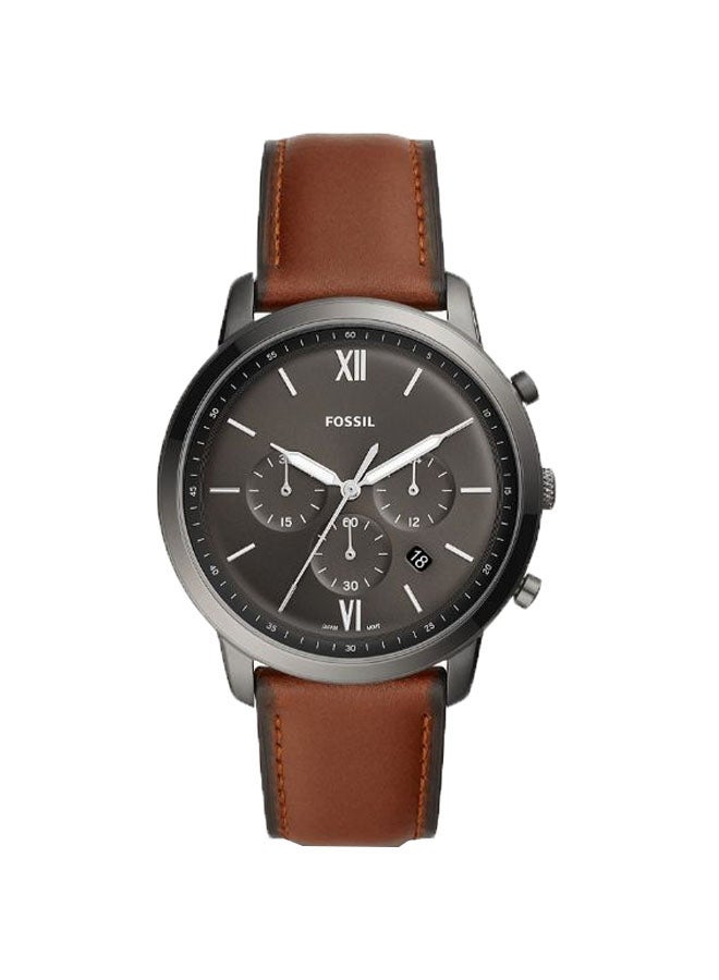 فوسيل ساعة يد بعقارب وسوار من الجلد طراز FS5512 - 41 مم - بني للرجال - Image 1