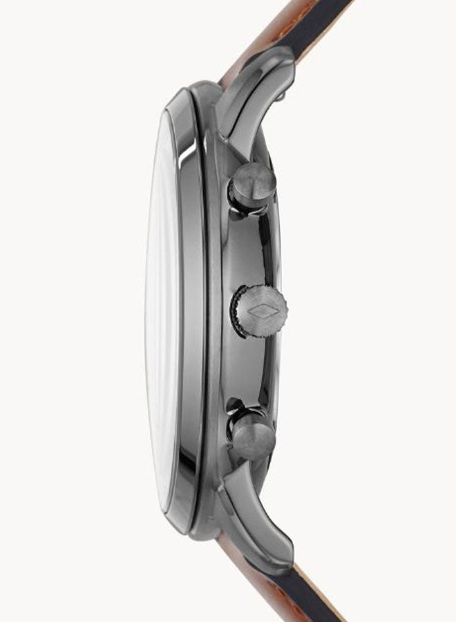 فوسيل ساعة يد بعقارب وسوار من الجلد طراز FS5512 - 41 مم - بني للرجال - Image 3