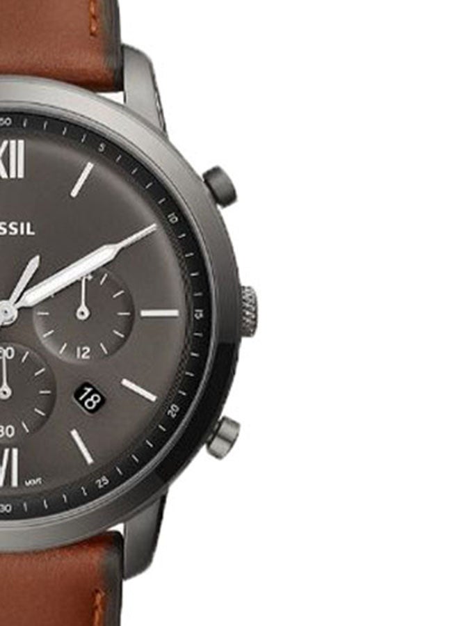 فوسيل ساعة يد بعقارب وسوار من الجلد طراز FS5512 - 41 مم - بني للرجال - Image 4