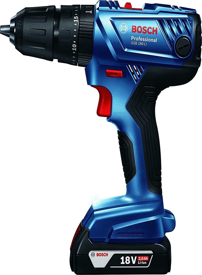 BOSCH - Cordless Hammer Drill With Two 2Ah Batteries Blue/Black/Red - Image 1