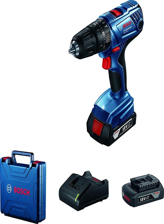 BOSCH - Cordless Hammer Drill With Two 2Ah Batteries Blue/Black/Red - Image 1