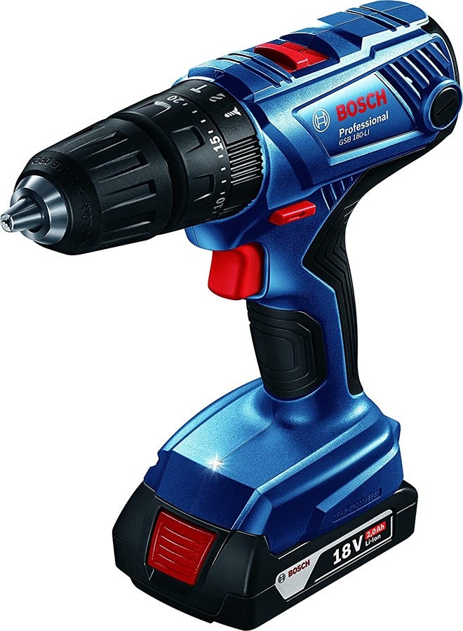 BOSCH - Cordless Hammer Drill With Two 2Ah Batteries Blue/Black/Red - Image 1