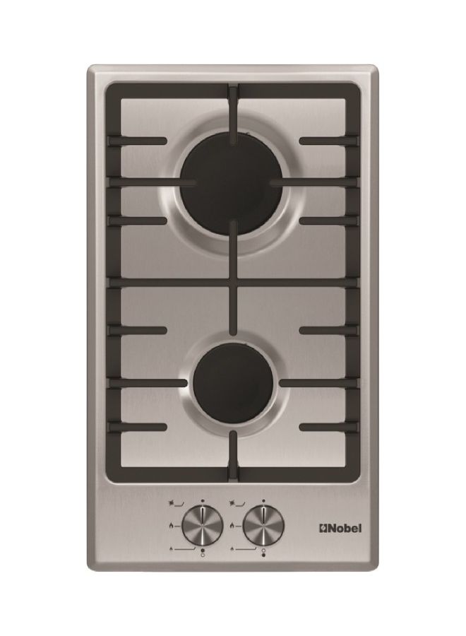 Nobel - 30 cm Built-in Hobs, Stainless Steel Gas Built-In Hob, Cast-Iron Monoblock, Flame Failure Device, Automatic Ignition, Inox Capped Knobs, Flat Hob Series, Premium Kitchen Appliance NBH3202SSH Silver - Image 1