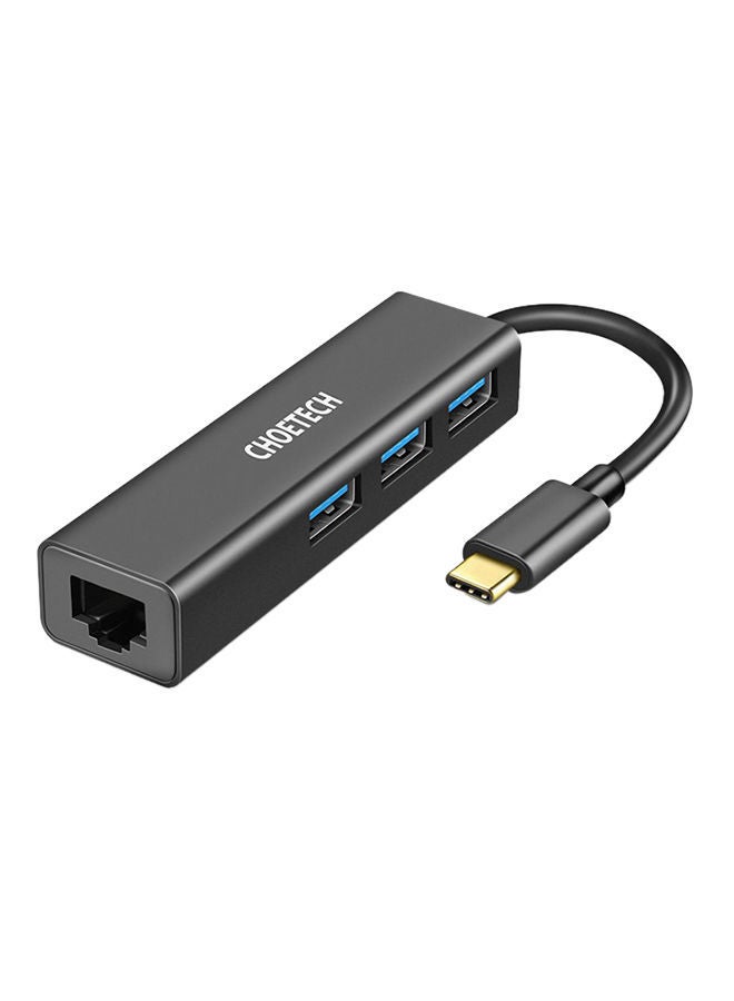 CHOETECH USB-C Hub with Ethernet & USB 3.0 X 3 Black - Image 1