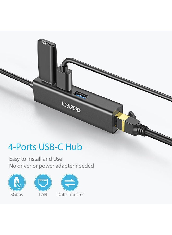 CHOETECH USB-C Hub with Ethernet & USB 3.0 X 3 Black - Image 3