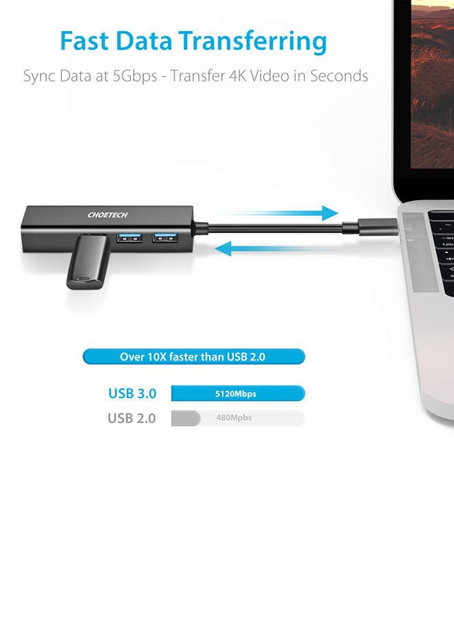 CHOETECH USB-C Hub with Ethernet & USB 3.0 X 3 Black - Image 5