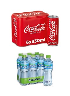 Coca-Cola Carbonated Soft Drink Cans With Arwa Water Pet Bottle 330ml+500ml Pack of 12 