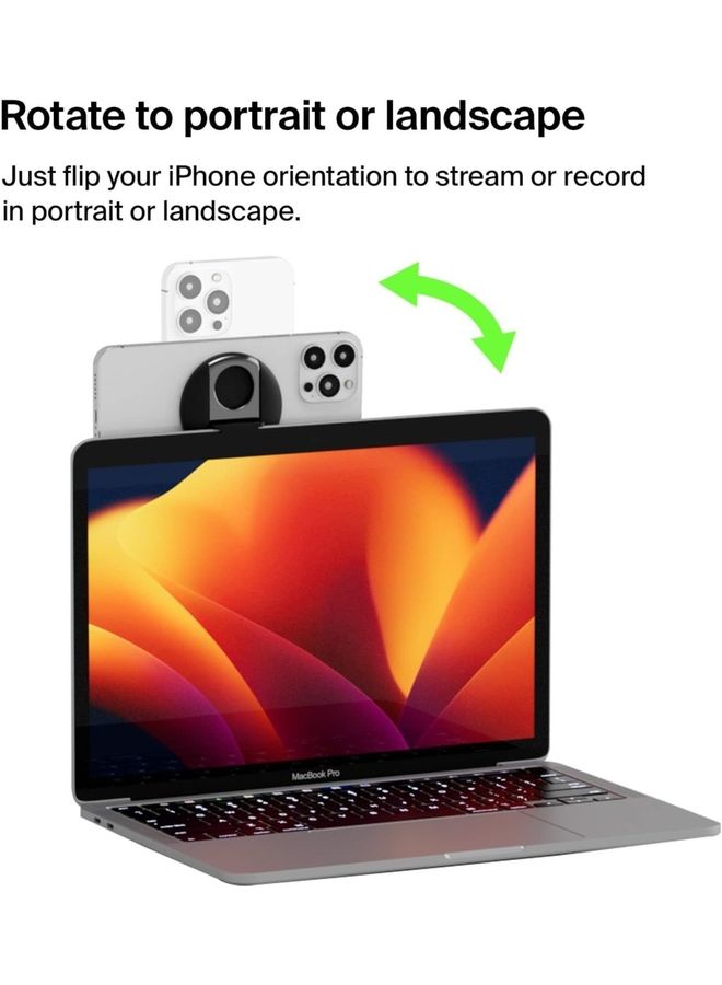 بيلكين حامل كاميرا ايفون ماج سيف لجهاز ماك بوك، حامل كاميرا ايفون المستمر، تحويل ايفون الى كاميرا ويب، متوافق مع ماك بوك برو، اير، ايفون 14، ايفون 13، ايفون 12، اسود أبيض - Image 2