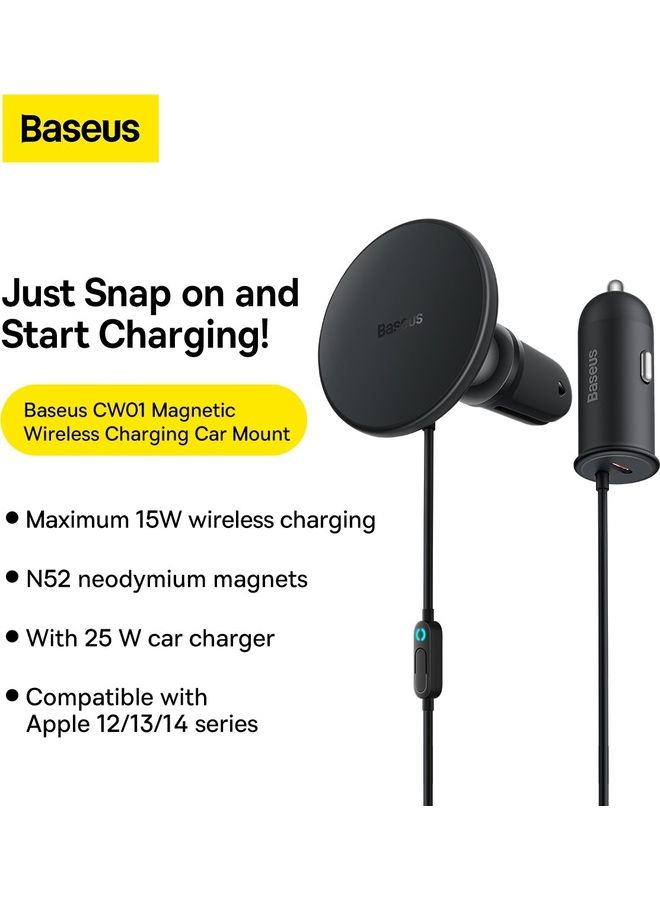 Baseus - Magsafe Car Mount Charger 15W, Car Mount for iPhone Wireless Fast Charging, Magnetic Car Phone Mount Holder for Magsafe Charger Vent Mount Fits iPhone 15 Pro Max Plus 14 13 12 MagSafe Case Black - Image 1
