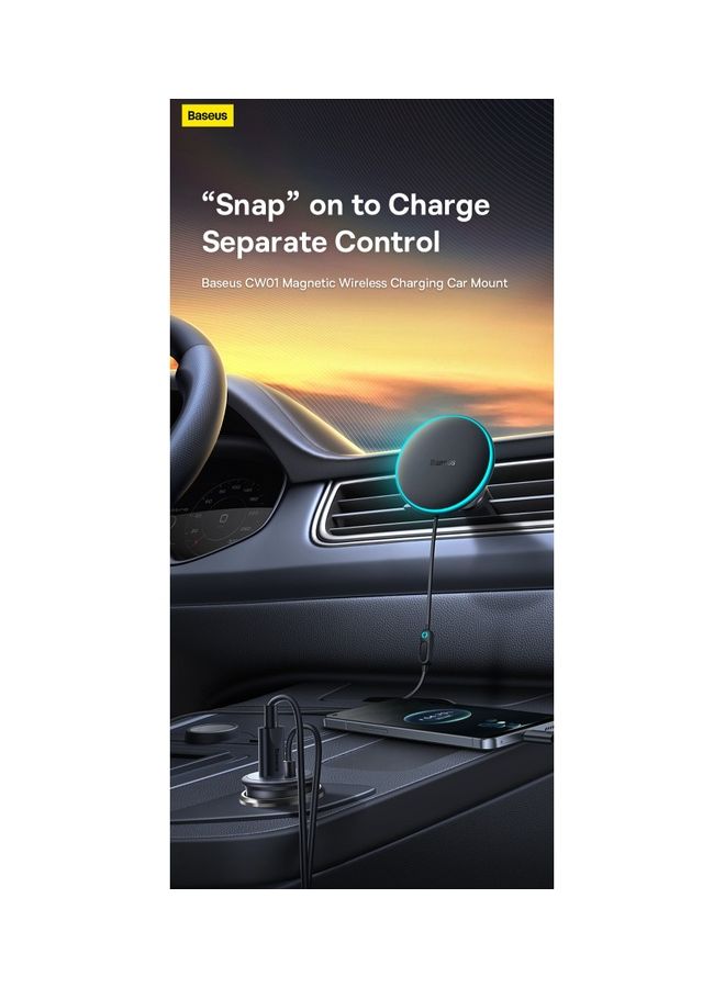 Baseus - Magsafe Car Mount Charger 15W, Car Mount for iPhone Wireless Fast Charging, Magnetic Car Phone Mount Holder for Magsafe Charger Vent Mount Fits iPhone 15 Pro Max Plus 14 13 12 MagSafe Case Black - Image 1