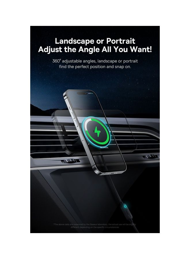 Baseus - Magsafe Car Mount Charger 15W, Car Mount for iPhone Wireless Fast Charging, Magnetic Car Phone Mount Holder for Magsafe Charger Vent Mount Fits iPhone 15 Pro Max Plus 14 13 12 MagSafe Case Black - Image 1