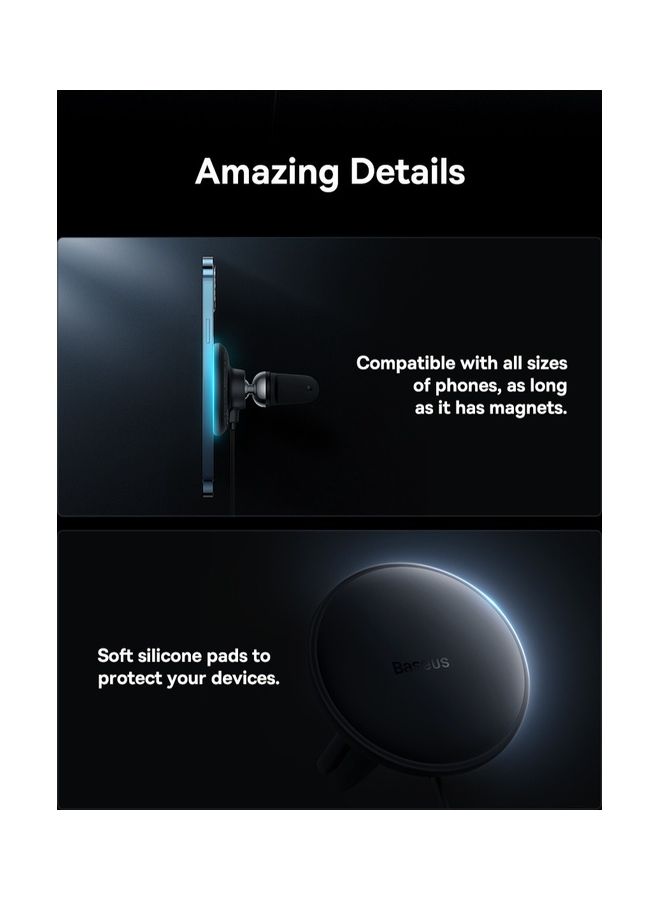 Baseus - Magsafe Car Mount Charger 15W, Car Mount for iPhone Wireless Fast Charging, Magnetic Car Phone Mount Holder for Magsafe Charger Vent Mount Fits iPhone 15 Pro Max Plus 14 13 12 MagSafe Case Black - Image 1