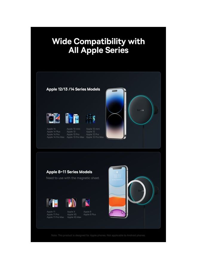 Baseus - Magsafe Car Mount Charger 15W, Car Mount for iPhone Wireless Fast Charging, Magnetic Car Phone Mount Holder for Magsafe Charger Vent Mount Fits iPhone 15 Pro Max Plus 14 13 12 MagSafe Case Black - Image 1