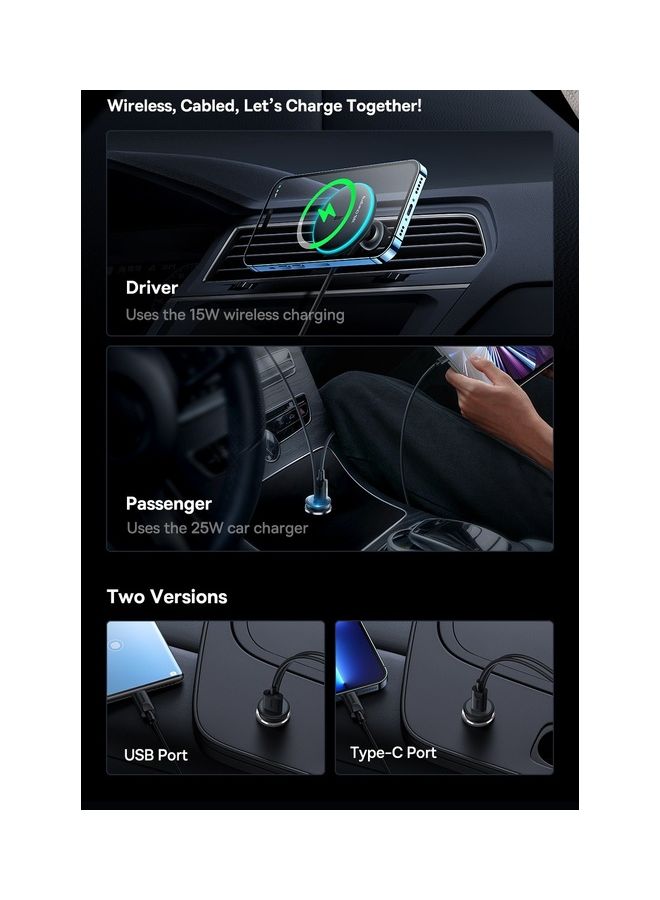 Baseus - Magsafe Car Mount Charger 15W, Car Mount for iPhone Wireless Fast Charging, Magnetic Car Phone Mount Holder for Magsafe Charger Vent Mount Fits iPhone 15 Pro Max Plus 14 13 12 MagSafe Case Black - Image 1