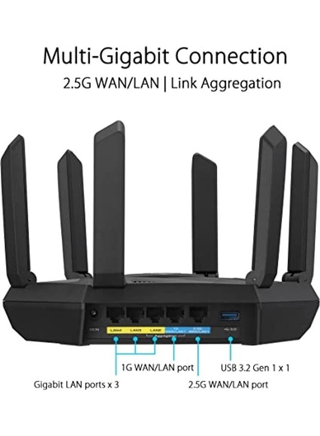 ASUS - RT-AXE7800 Triband WiFi6E (802.11ax) Extendable Router, New 6GHz Band, 7800Mbps, ASUS Safe Browsing, Enhanced Network Security with AiProtection Pro and Instant Guard Sharable Secure VPN, Free Parental Controls, 2.5G Port, Link Aggregation, Smart Home | 90IG07B0-MU9B00 Black - Image 1