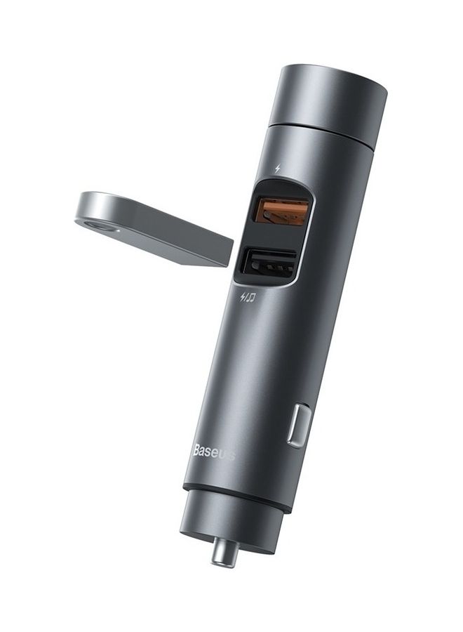 Baseus - Car FM Transmitter Wireless Bluetooth 5.0 Radio Adapter Kit With LED Display QC3.0 Fast Charger Bass Lossless Hi-Fi Sound Music Streaming Call Grey - Image 1