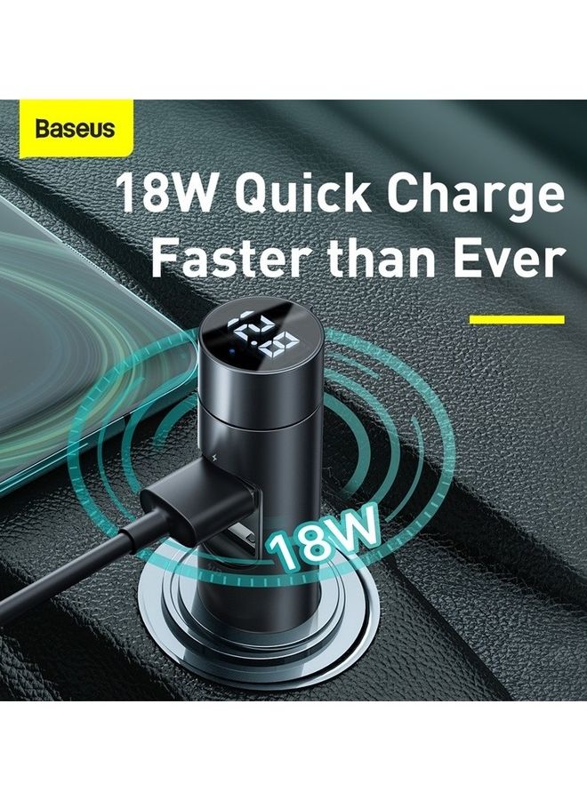 Baseus - Car FM Transmitter Wireless Bluetooth 5.0 Radio Adapter Kit With LED Display QC3.0 Fast Charger Bass Lossless Hi-Fi Sound Music Streaming Call Grey - Image 1