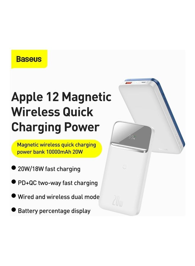 Baseus 10000 mAh Magnetic Mag-Safe Wireless Power Bank 10000mAh Fast Charging PD 20W for iPhone 14,13,12 Series White  - Image 2