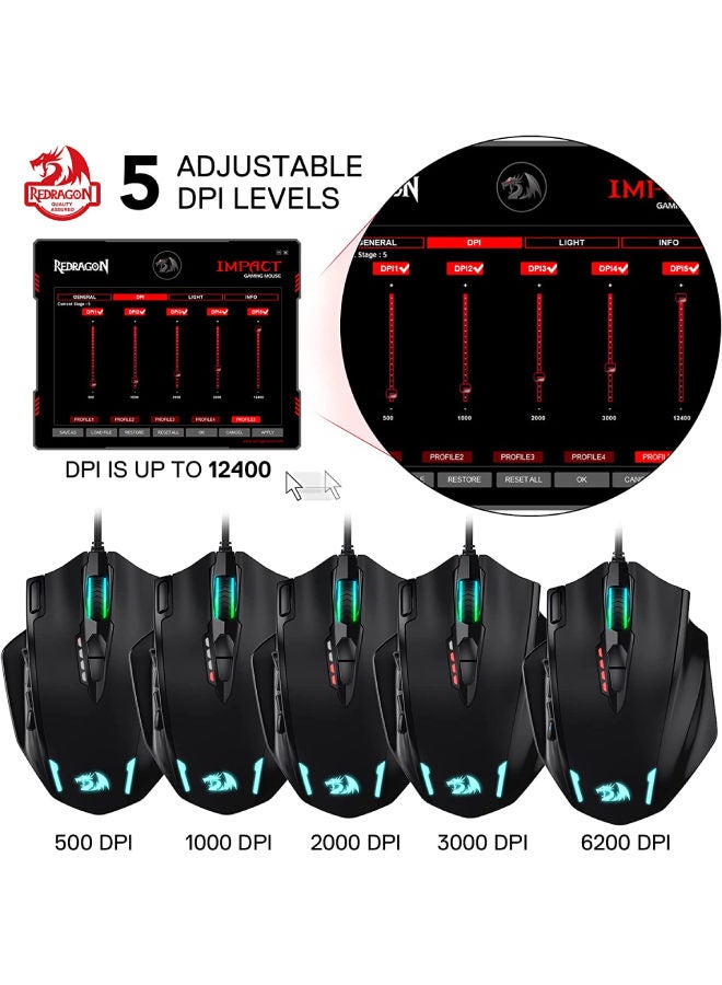 REDRAGON - M908 Impact RGB LED MMO Mouse with Side Buttons Optical Wired Gaming Mouse with 12,400DPI, High Precision, 20 Programmable Mouse Buttons - Image 1