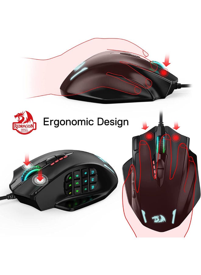 REDRAGON - M908 Impact RGB LED MMO Mouse with Side Buttons Optical Wired Gaming Mouse with 12,400DPI, High Precision, 20 Programmable Mouse Buttons - Image 1
