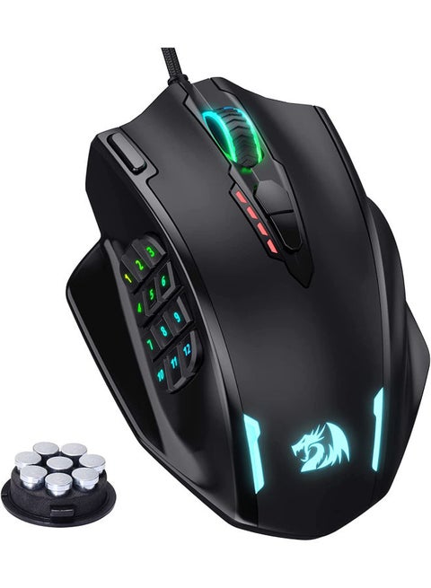 ماوس M908 Impact RGB LED MMO مع أزرار جانبية ماوس ألعاب سلكي بصري مع 12,400 نقطة في البوصة، 20 زر ماوس قابل للبرمجة