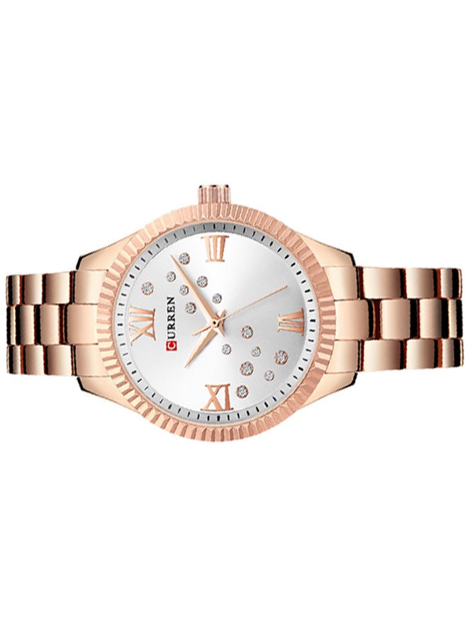 كارين ساعة يد بعقارب وبسوار مصنوع من سبيكة معدنية مقاومة للماء طراز 9009 - مقاس 36 مم - لون ذهبي وردي للنساء - Image 4