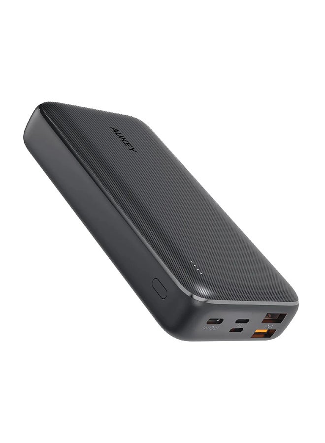 Aukey - 20000 mAh Power Bank, 22.5W Fast Charging Portable Charger with PD 3.0 & QC 3.0, Charges Three Devices at Once (Lightning, Micro USB, USB C) Black - Image 1