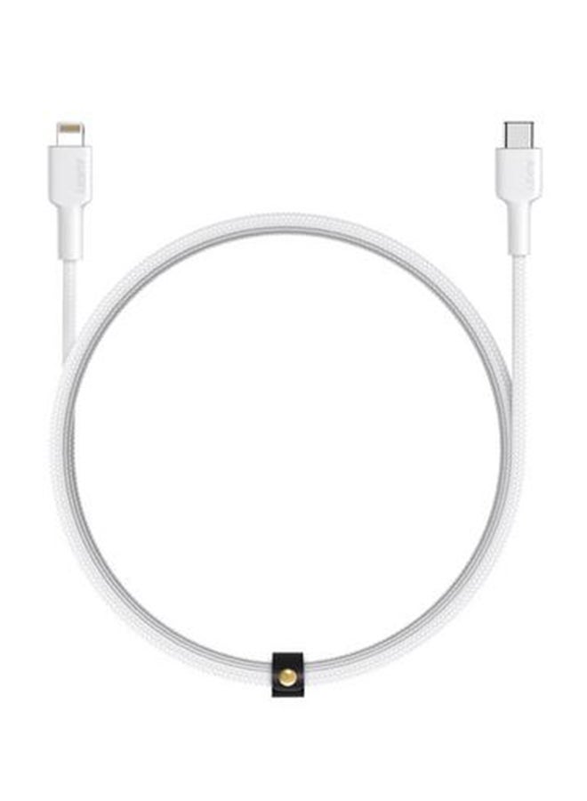 Aukey Braided Nylon Sync & Charge MFI Cable USB-C To Lightning 1M NCL1 White  - Image 1