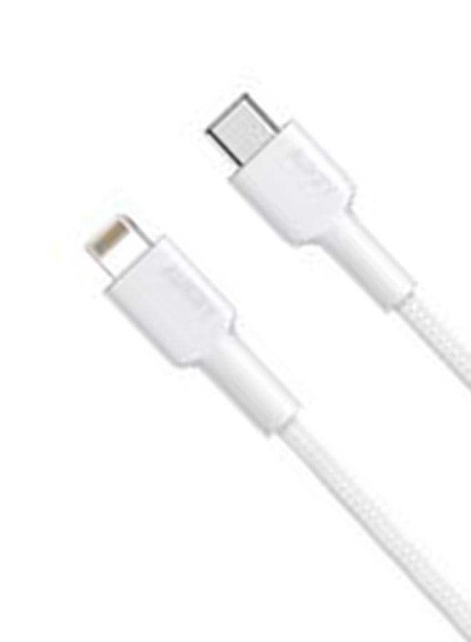 Aukey Braided Nylon Sync & Charge MFI Cable USB-C To Lightning 1M NCL1 White  - Image 2