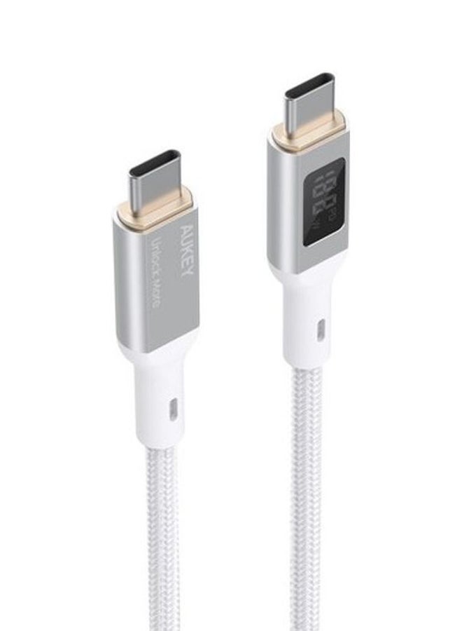 100W PD Nylon Braided USB-C To USB-C Cable with LCD 1.8M MCC102 White