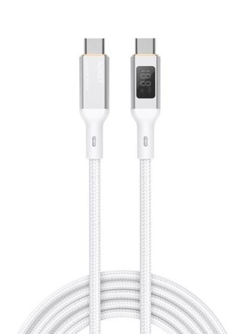 100W PD Nylon Braided USB-C To USB-C Cable with LCD 1.8M MCC102 White