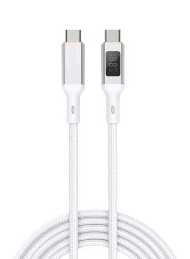 100W PD Nylon Braided USB-C To USB-C Cable with LCD 1.8M MCC102 White
