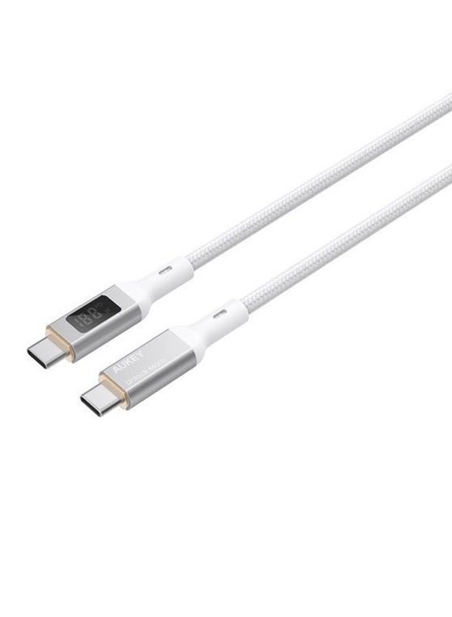 100W PD Nylon Braided USB-C To USB-C Cable with LCD 1.8M MCC102 White