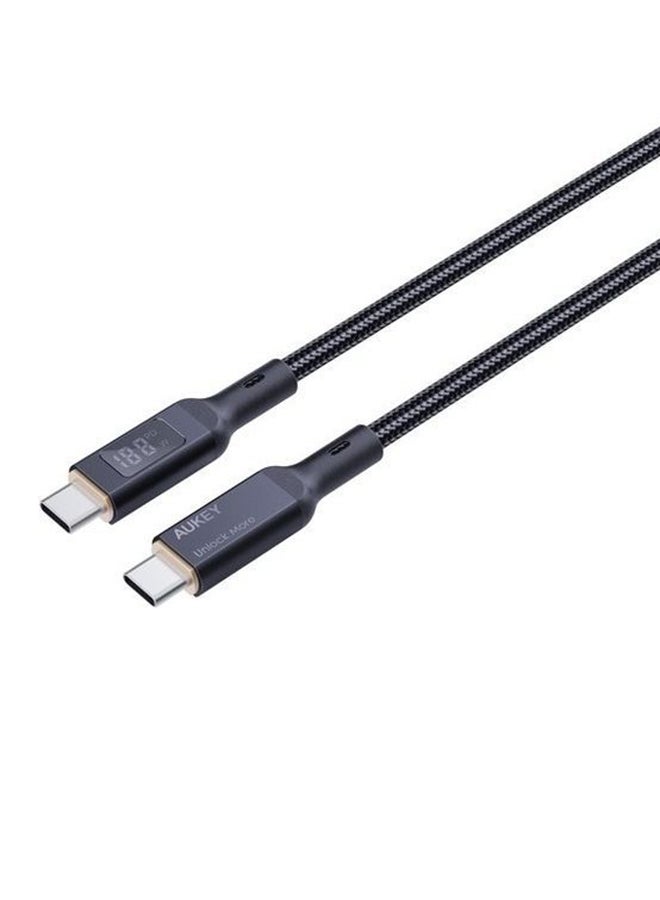 أوكي كابل 100 واط مضفر شحن و مزامنة USB-C إلى USB-C مع شاشة قياس واط طول 1.8م MCC102 أسود - Image 1
