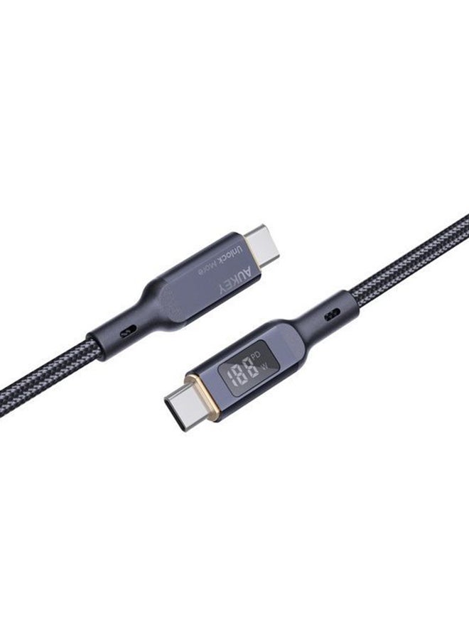 أوكي كابل 100 واط مضفر شحن و مزامنة USB-C إلى USB-C مع شاشة قياس واط طول 1.8م MCC102 أسود - Image 2