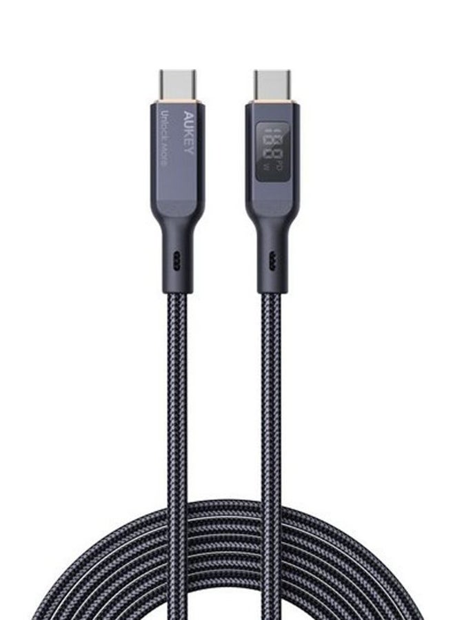 أوكي كابل 100 واط مضفر شحن و مزامنة USB-C إلى USB-C مع شاشة قياس واط طول 1.8م MCC102 أسود - Image 3