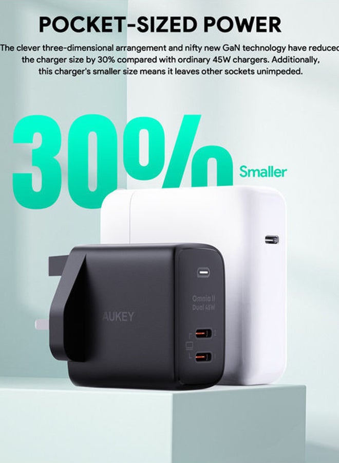 Aukey - Omnia II Duo 45W PD Wall Charger with GaN Power Technology PA-B4T Black - Image 1