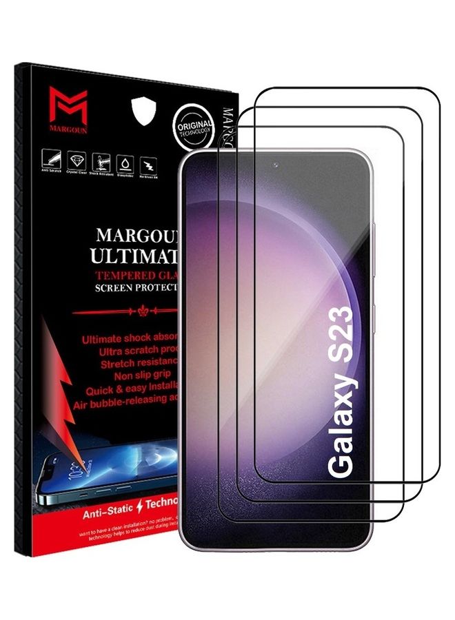 MARGOUN 3Pack for Samsung Galaxy S23 Screen Protector Tempered Glass 9H Anti-Scratch Shatterproof HD Edge to Edge Full Coverage Film 6.1 inch Clear/Black - Image 1
