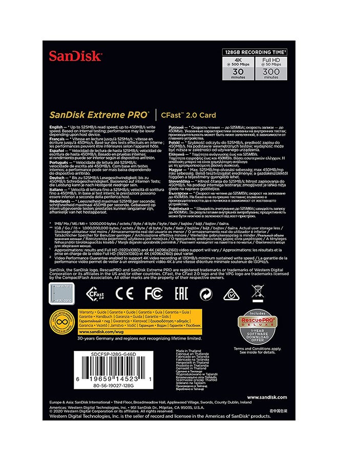 سانديسك Extreme PRO CFAST 2.0 Card – Speed Upto 525MB/s - 128 GB SDCFSP-128G-G46D 128 GB  - Image 2