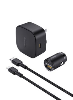 Aukey Kit On The GO BundleII  PD Charger 20W With MFI USBC To Lightning Cable And PD 30W Car Charger Black  - Image 1