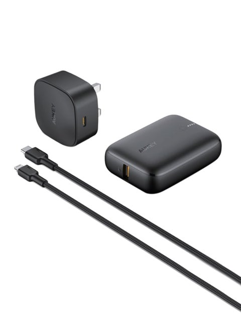 Kit On The GO BundleI  PD Charger 20W With MFI USBC To Lightning Cable And PD 20W 10000 mAh Power Bank Black
